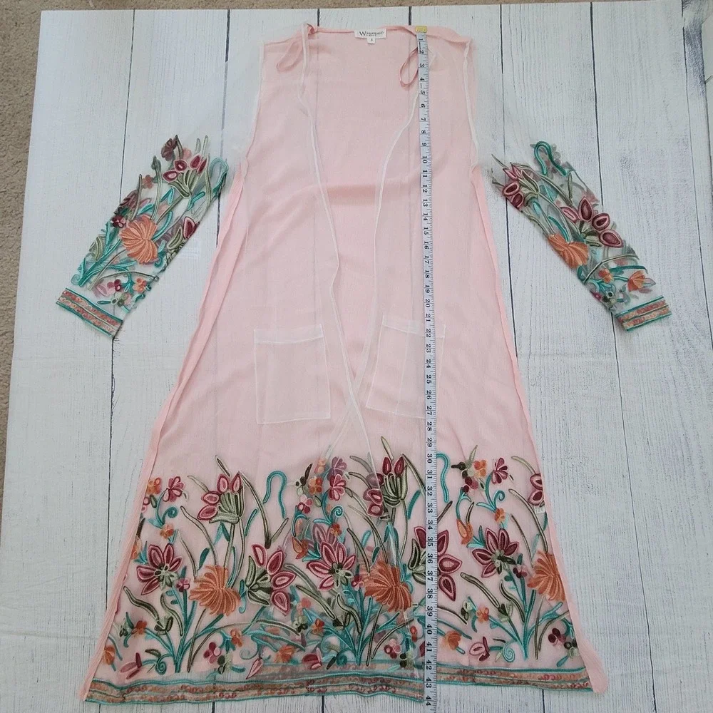 Wonderland by Orange Women's Size S Sheer Duster Cardigan‎ Pink Floral Mesh
